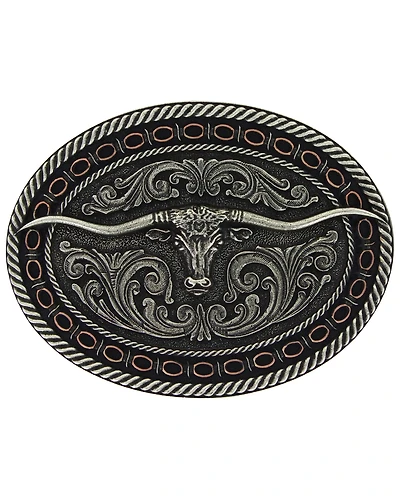 Montana Silversmiths Two Tone Antiqued Round Barbed Longhorn Attitude Buckle