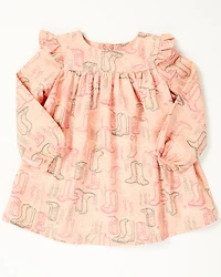 Wrangler Infant Girls' Printed Long Sleeve Snap Dress and Diaper Cover - 2 Piece