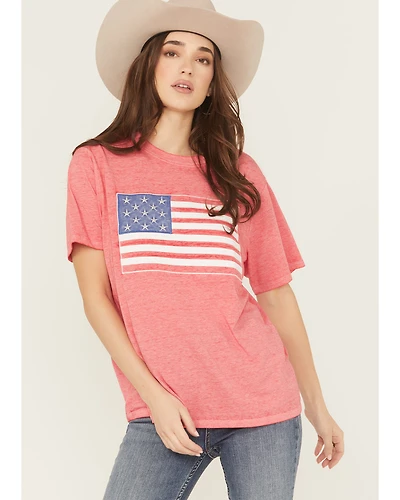 Blended Women's Flag Embroidered Short Sleeve Tee