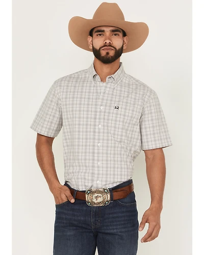Cinch Men's Plaid Print Short Sleeve Button-Down Performance Stretch Western Shirt