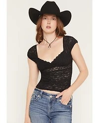 Wild Moss Women's Sheer Lace Short Sleeve Top