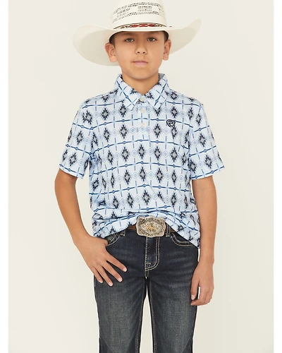 Rock & Roll Denim Boys' Southwestern Striped Short Sleeve Snap Western Shirt