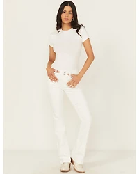 Miss Me Women's High Rise Border Stitch 32" Bootcut Stretch Denim Jeans