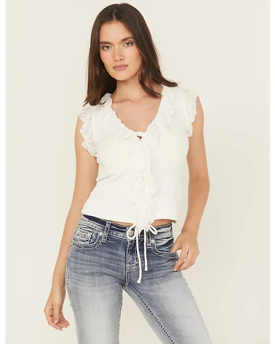 Miss Me Women's Ruffle Sleeveless Tie-Front Tank Top