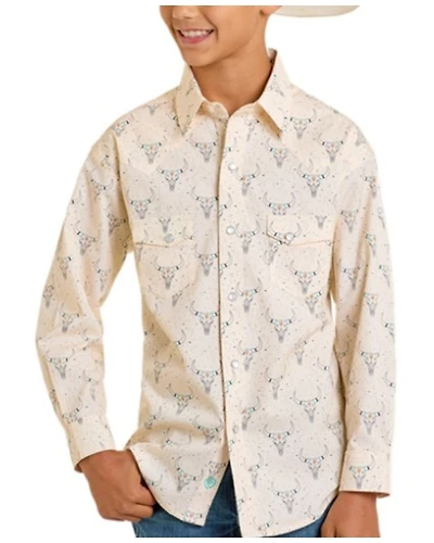 Rock & Roll Denim Boys' Longhorn Print Long Sleeve Snap Western Shirt