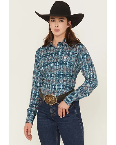 Cinch Women's Southwestern Long Sleeve Button-Down Stretch Western Shirt