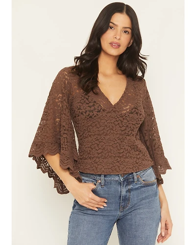 Shyanne Women's Wrap Front Long Sleeve Lace Top