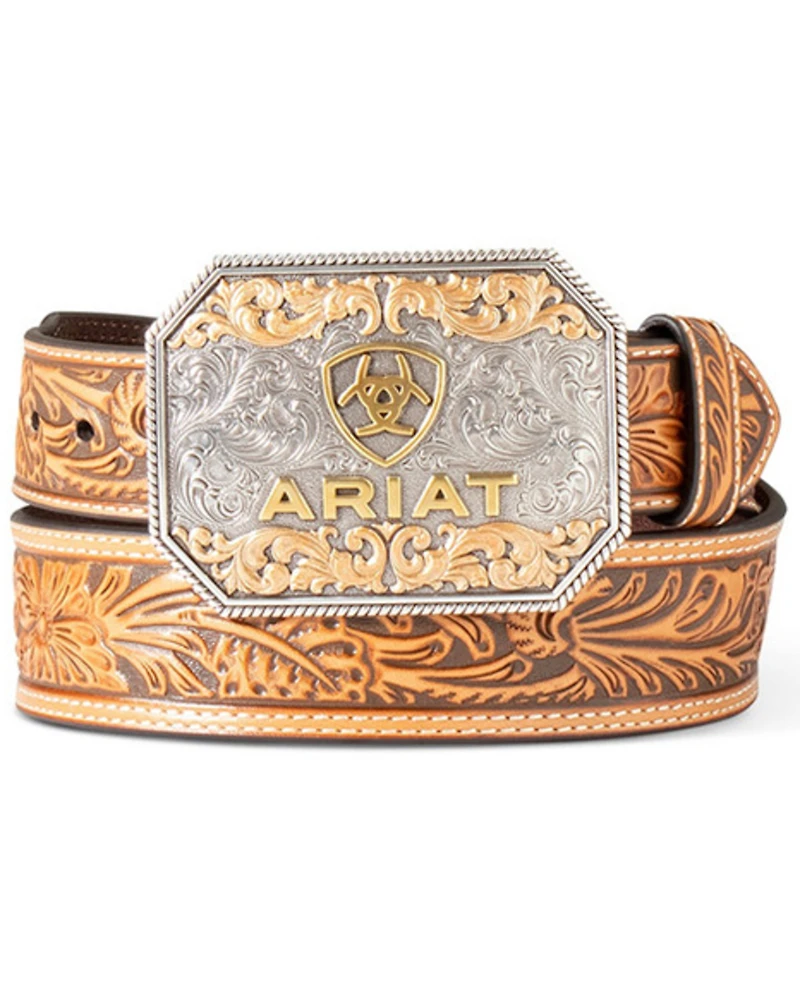 Ariat Men's Floral Embossed Leather Buckle Belt