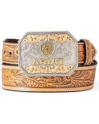 Ariat Men's Floral Embossed Leather Buckle Belt