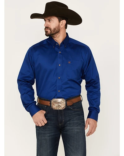Ariat Men's Blue Solid Twill Oxford Long Sleeve Western Shirt - Big & Tall