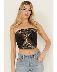 Originality Women's Sequin Strapless Graphic Bandana Top