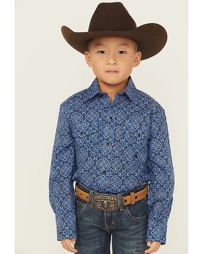Roper Boys' Medallion Print Long Sleeve Snap Western Shirt