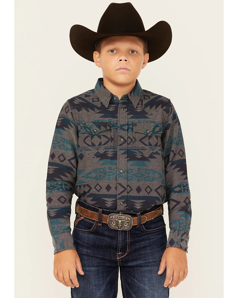 Cody James Boys' Julian Southwestern Print Long Sleeve Snap Western Shirt
