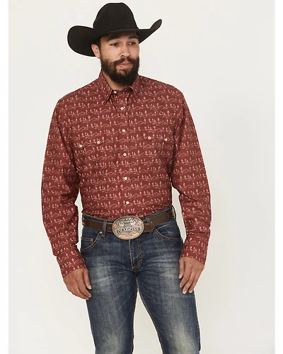 Roper Men's West Made Desert Print Long Sleeve Pearl Snap Western Shirt