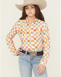 Roper Girls' Western Checkered Long Sleeve Pearl Snap Shirt