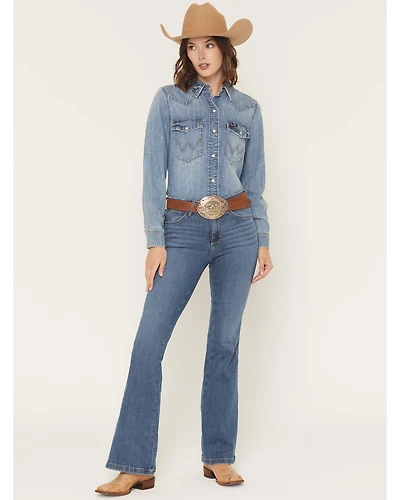 Wrangler Women's Bespoke Elsie Medium Wash High Rise Flare Stretch Denim Jeans