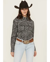 Cowgirl Hardware Women's Scroll Print Long Sleeve Snap Stretch Western Shirt