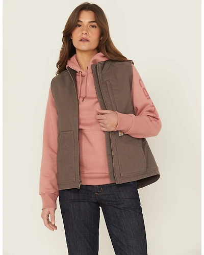 Carhartt Women's Taupe Washed Duck Sherpa Lined Vest