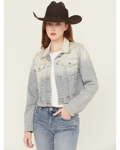 Saints & Hearts Women's Light Wash Embellished Denim Jacket