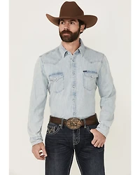 Rock & Roll Denim Men's Light Wash Long Sleeve Snap Shirt