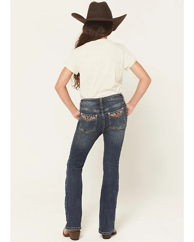 Shyanne Little Girls' Scout Dark Wash Embroidered Bootcut Stretch Denim Jeans