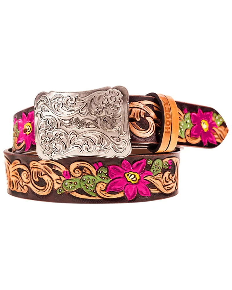 Hooey Women's Senorita Tooled Floral Painted Buckle Belt