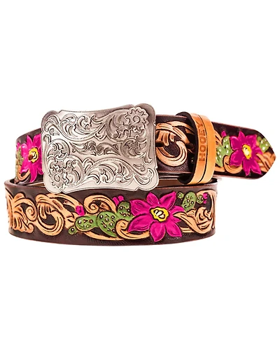 Hooey Women's Senorita Tooled Floral Painted Buckle Belt