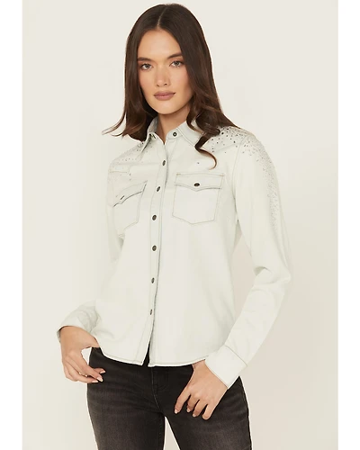Idyllwind Women's Embellished Light Wash Long Sleeve Snap Denim Shirt