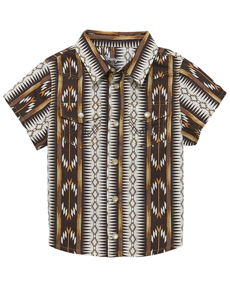 Wrangler Toddler Boys' Southwestern Striped Short Sleeve Pearl Snap Western Shirt