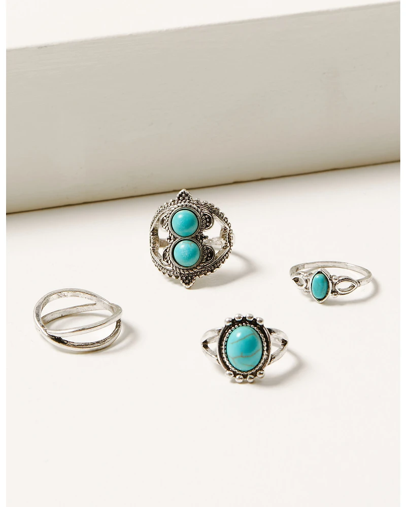 Shyanne Women's 4-piece Silver & Turquoise Statement Ring Set