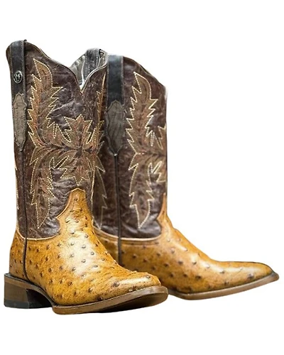 Tanner Mark Men's Ostrich Print Western Boots - Broad Square Toe