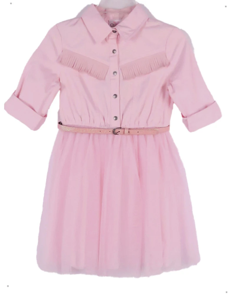 Sugar California Toddler Girls' Fringe Long Sleeve Button-Down Denim Tutu Dress