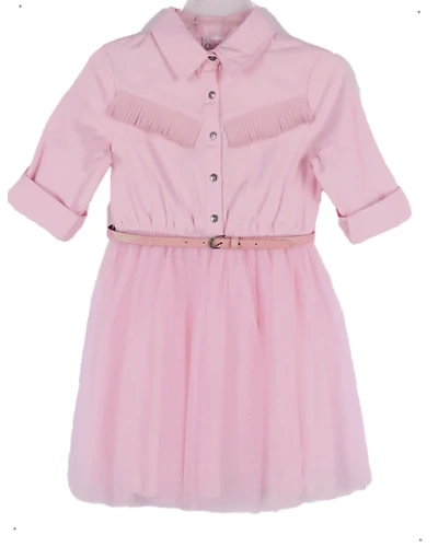 Sugar California Toddler Girls' Fringe Long Sleeve Button-Down Denim Tutu Dress