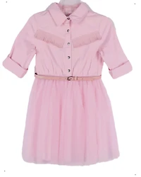 Sugar California Toddler Girls' Fringe Long Sleeve Button-Down Denim Tutu Dress