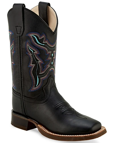 Old West Boys' Shaft Embroidery Western Boots - Broad Square Toe