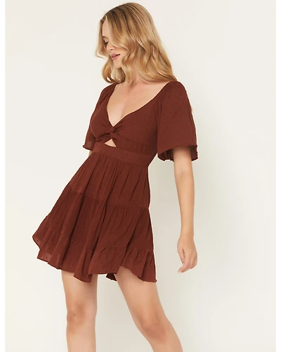 Angie Women's Swiss Dot Short Sleeve Mini Dress