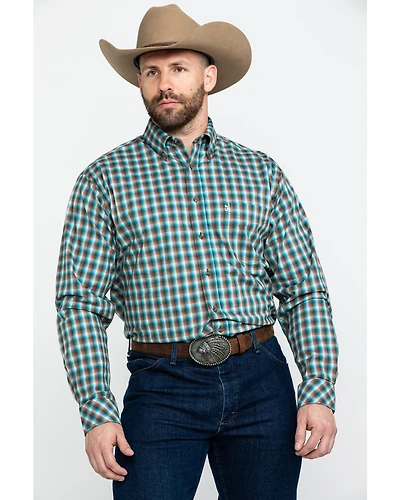 Tuf Cooper Men's Competition Brown Check Plaid Long Sleeve Western Shirt