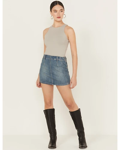 Free People Women's Daylight Medium Wash Denim Mini Skirt