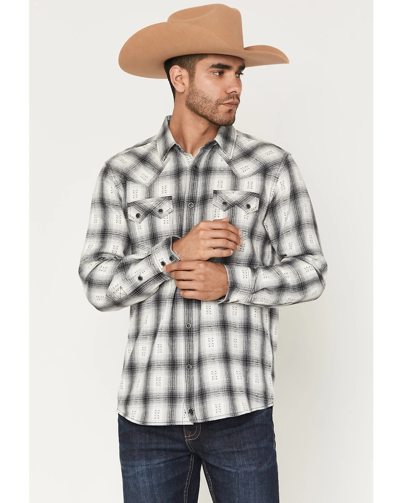 Moonshine Spirit Men's Smoke Stack Plaid Print Long Sleeve Snap Western Shirt