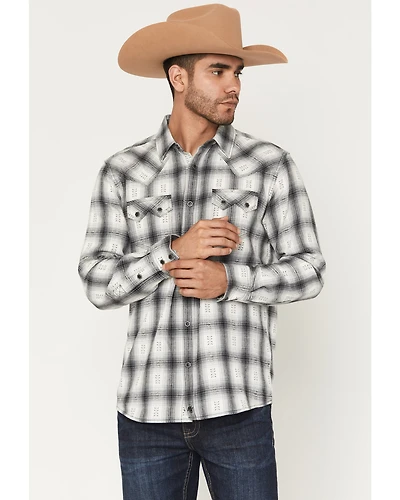 Moonshine Spirit Men's Smoke Stack Plaid Print Long Sleeve Snap Western Shirt