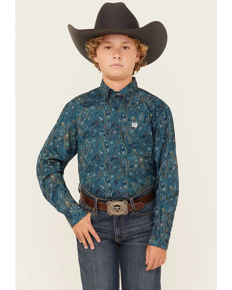 Cinch Boys' Paisley Print Long Sleeve Button-Down Western Shirt