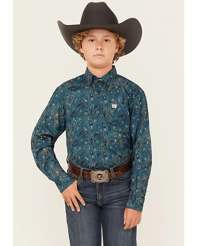 Cinch Boys' Paisley Print Long Sleeve Button-Down Western Shirt