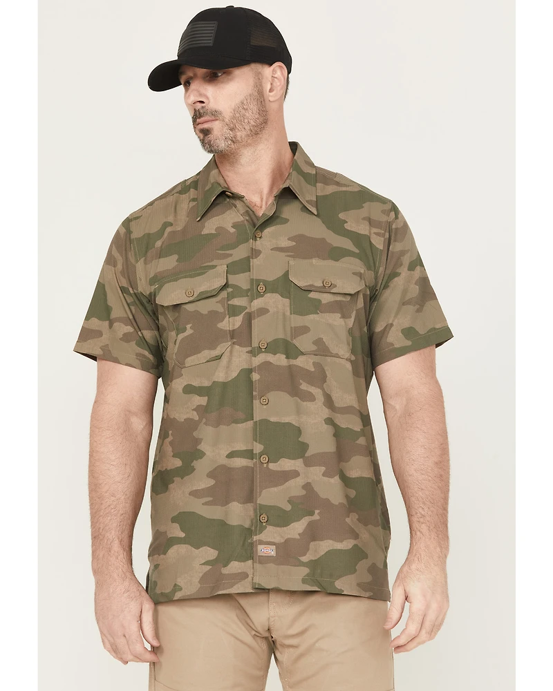 Dickies Men's Camo Print Short Sleeve Button-Down Performance Work Shirt