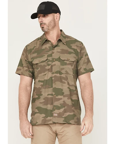 Dickies Men's Camo Print Short Sleeve Button-Down Performance Work Shirt