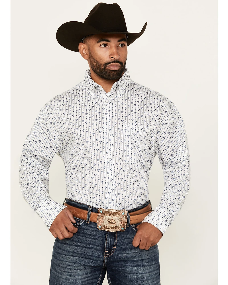 George Strait by Wrangler Men's Floral Striped Long Sleeve Button-Down Stretch Western Shirt - Tall