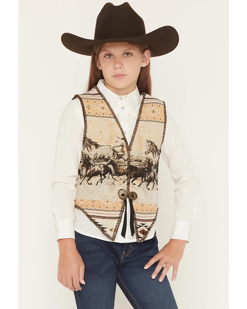 Fornia Girls' Horse Print Tapestry Vest