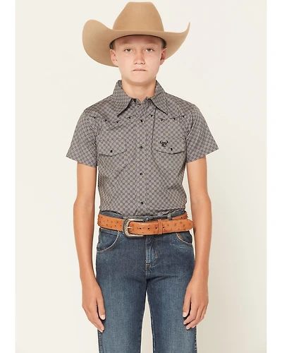 Cowboy Hardware Boys' Geo Print Short Sleeve Snap Western Shirt