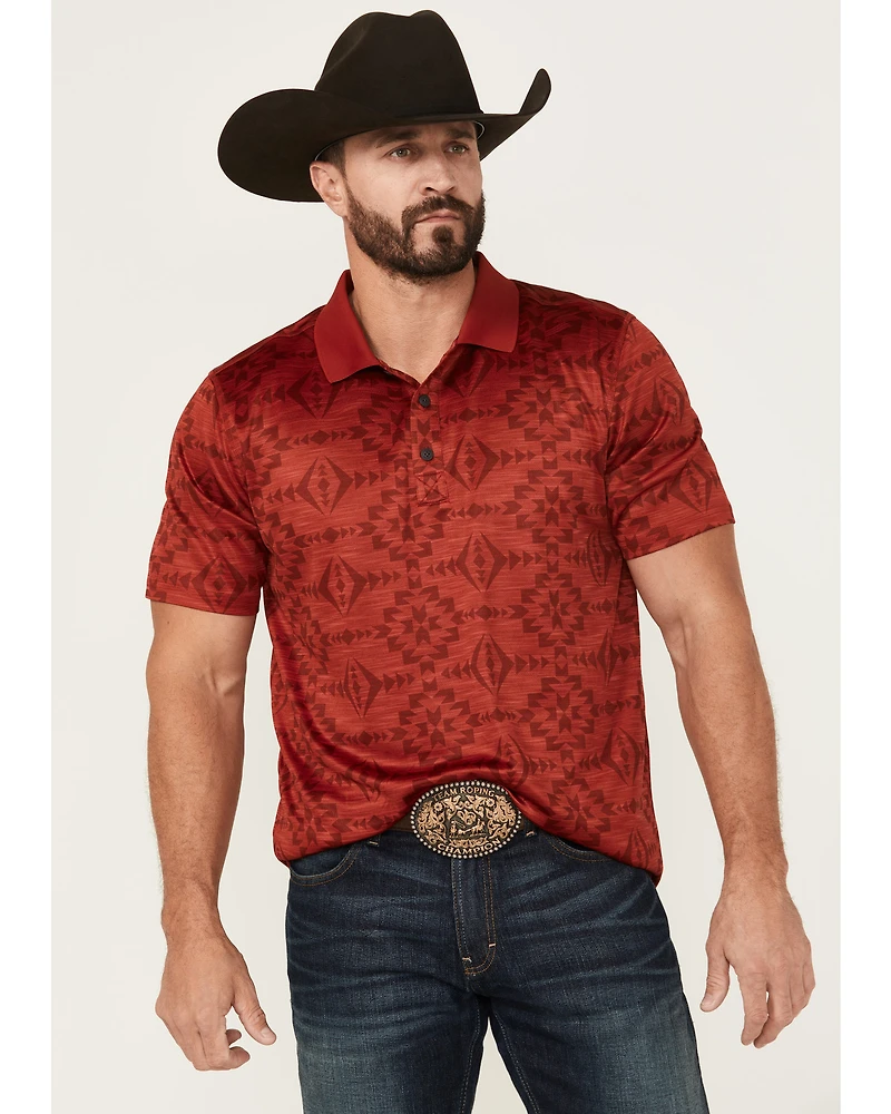 RANK 45® Men's Stock Tonal Southwestern Print Short Sleeve Button-Down Polo Shirt