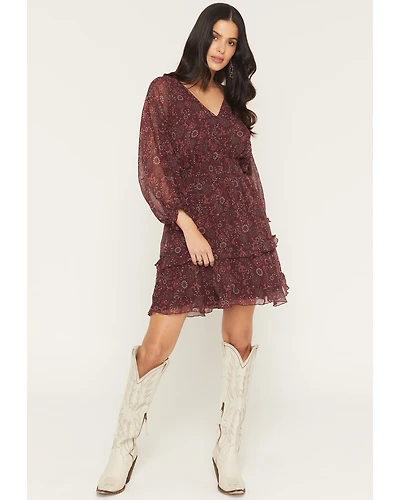 Shyanne Women's Glenwood Floral Print Long Sleeve Chiffon Mini Dress