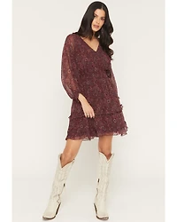 Shyanne Women's Glenwood Floral Print Long Sleeve Chiffon Mini Dress